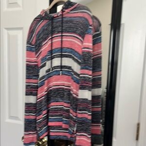 WallFlower Striped Knit hoodie Top in Pink, Blue, and Gray size L